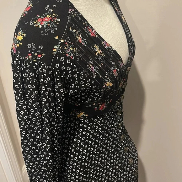 Free People - Wonderland Printed A-Line Mini Dress - Size XS - Black Floral - Picture 5 of 8